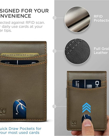 SERMAN BRANDS Mens Money Clip Wallet. RFID Blocking Slim Front Pocket Wallets for Men, Full Grain Leather RFID Minimalist Card Holder | RFID Blocking, Slim, Front Pocket, RFID, Minimalist, Card Holder