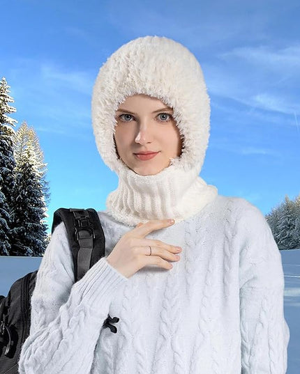 HUAMULAN Women Winter Beanie Hats One Piece Fleece Lined Knit Balaclavas Mask Set Skull Neck Circle Scarf Ski Snow Hat Pompom