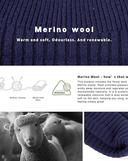 TOP-EX PolarWool™ 100% Merino Wool Short Fisherman Beanie Hats for Men Women Knit Skull Cap Cuffed Beanies Warm Winter Hats