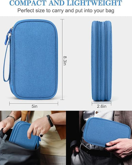 FYY Electronic Organizer, Travel Cable Organizer Bag Pouch Electronic Accessories Carry Case Portable Waterproof Double Layers Storage Bag for Cable, Cord, Charger, Phone, Earphone, Medium Size, Cyan
