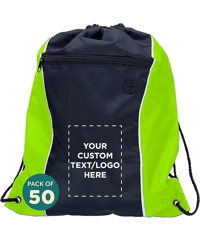 DISCOUNT PROMOS Two-Tone Drawstring Backpack Non-Woven -50 pack - Customizable Text, Logo - Durable Sports Backpacks- Ideal for Work, Sports, Travel, Gym & More - Lime Green