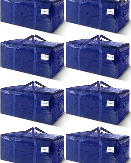 8 Pack Extra Heavy Duty Large Moving Bags with Strong Zipper & Carrying Handles, Sturdy Clothes Storage Bags Totes Bins, Packing Bag Move Boxes College Moving Supplies, Dark Blue - 24 gal