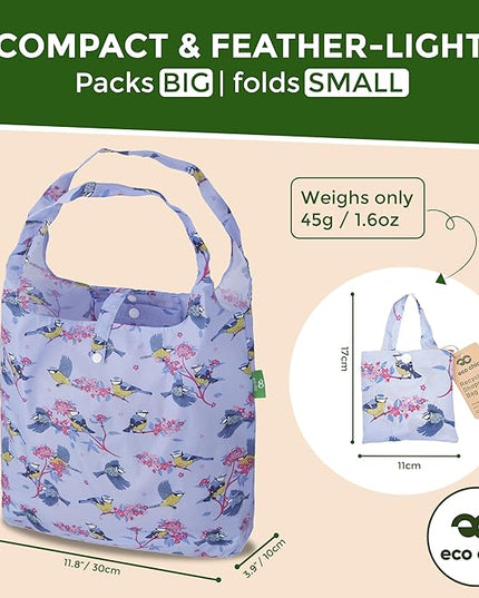 ECO CHIC Foldable Reusable Grocery Bags - Lightweight, Recycled & Reusable Shopping Bag - Waterproof Packable Tote