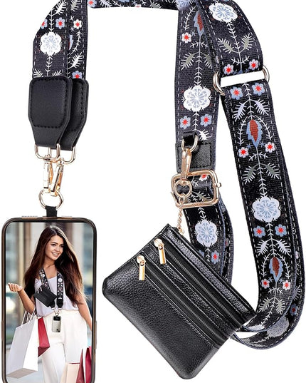 XANGNIER Clip and Go Strap for Phone with Wallet Crossbody, Phone Strap with Zippered Wallet, Adjustable Anti Theft Cellphone Lanyard for Women, Cellphone Chain Accessories,Multicolor 3