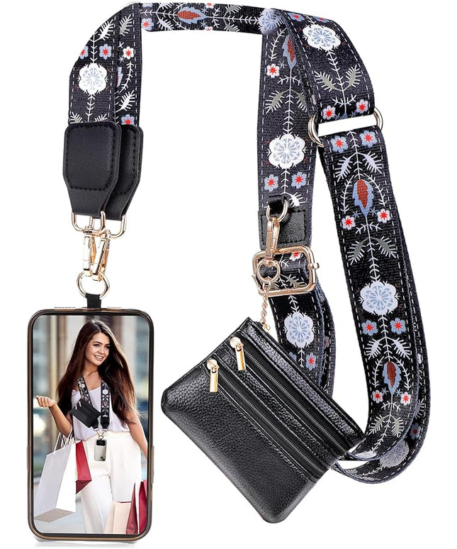 XANGNIER Clip and Go Strap for Phone with Wallet Crossbody, Phone Strap with Zippered Wallet, Adjustable Anti Theft Cellphone Lanyard for Women, Cellphone Chain Accessories,Multicolor 3
