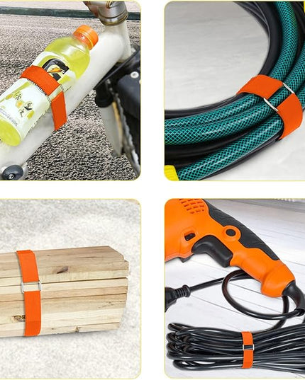 1"x16ft Hook and Loop Straps with 25 Metal Buckles, Adjustable Fastening Cable Straps, Cut-to-Length Cinch Strap, Reusable Nylon Securing Cord Ties for Organizer or Storage, 1 inch Wide,Orange