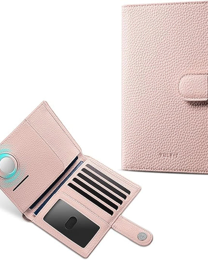 VULKIT Dual Leather Passport Wallet with Airtag Holder Slim Double Passport Holder RFID Blocking Passport Travel Wallet for Women or Men
