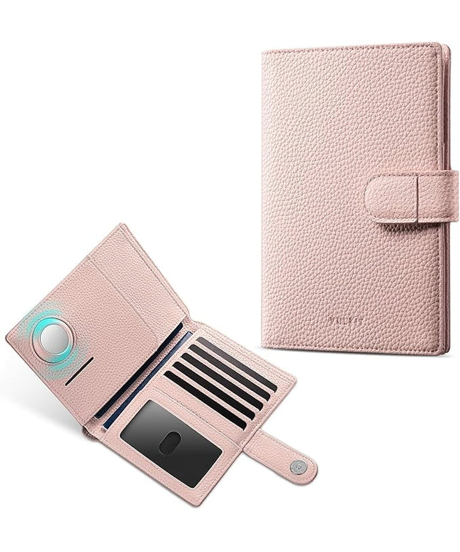 VULKIT Dual Leather Passport Wallet with Airtag Holder Slim Double Passport Holder RFID Blocking Passport Travel Wallet for Women or Men