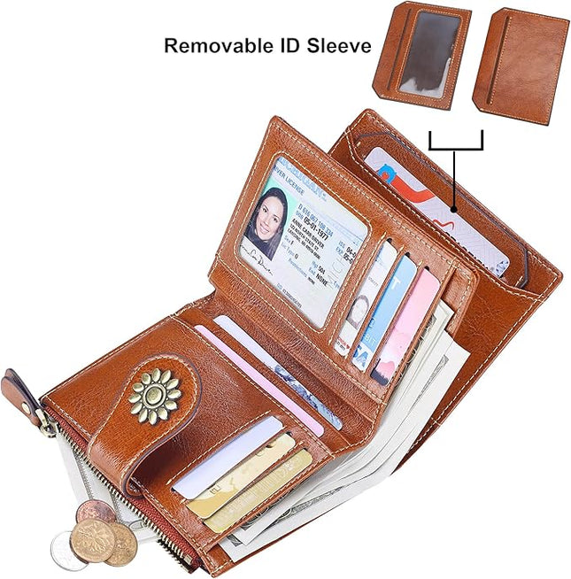 Lavemi Womens Leather Wallet Small Compact RFID Blocking Credit Card Case Purse with Zipper Pocket | Small, Compact, RFID Blocking, Zipper Pocket, Small, Compact