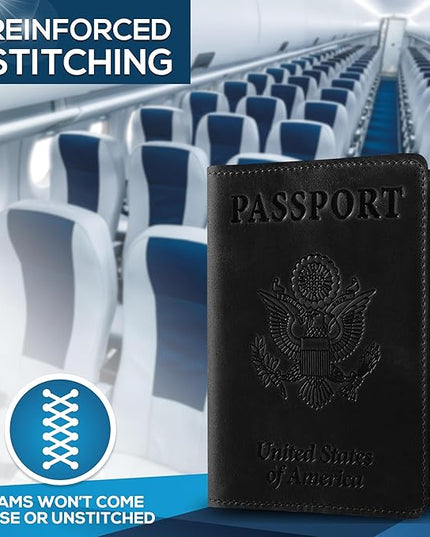 Ciana Passport Holder for Travel – PU Leather Passport Cover and Card Holder for Men & Women – Slim Passport Holder with Card Protector Slot, Travel Must Haves (Black)