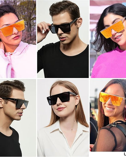 LYZOIT Square Oversized Sunglasses for Women Men Big Flat Top Fashion Shield Large UV Protection Rimless Shades
