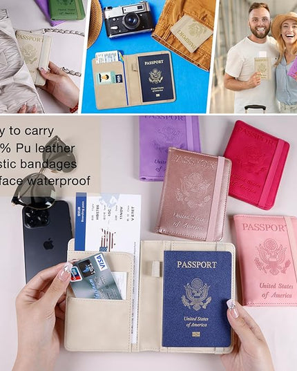 Melsbrinna Premium Leather Passport Holder Covers Case, Waterproof Rfid Blocking Travel Wallet Passport Holder with Pen Holder, Cute Passport Book for Women/Men