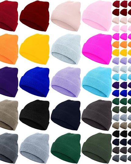 Jecery 80 Pack Winter Beanies Hats Bulk for Homeless Unisex Cold Weather Stretch Caps Warm Knitted Cuffed Hats for Women Men