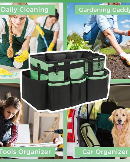 Wearable Cleaning Caddy, Cleaning Caddy Supplies Organizer with Handle & Shoulder Straps for Housekeepers, Under Sink & Car Cleaning Tool Organizers Bag with 4 Foldable Divider (MintGreen)