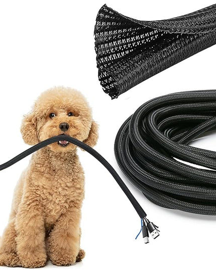 JOTO 1 Pack Cable Management Sleeve, 26 Feet Cord Organizer System with Zipper for TV Computer Office Home Entertainment, Flexible Cable Sleeve Wrap Cover Wire Hider System -Black
