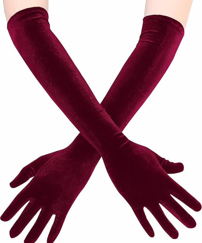 Long Opera Gloves for Women Velvet Gloves 1920s Flapper Stretchy Elbow Length Halloween Costume Gloves