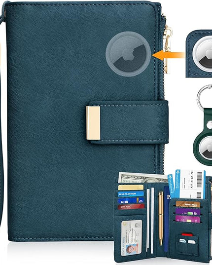 HUANLANG Passport Holder with Airtag for Women/Men, Airtag Passport Wallet for Travel Leather Passport Holder RFID Blocking,Travel Passport Walelt with Credit Card Holder
