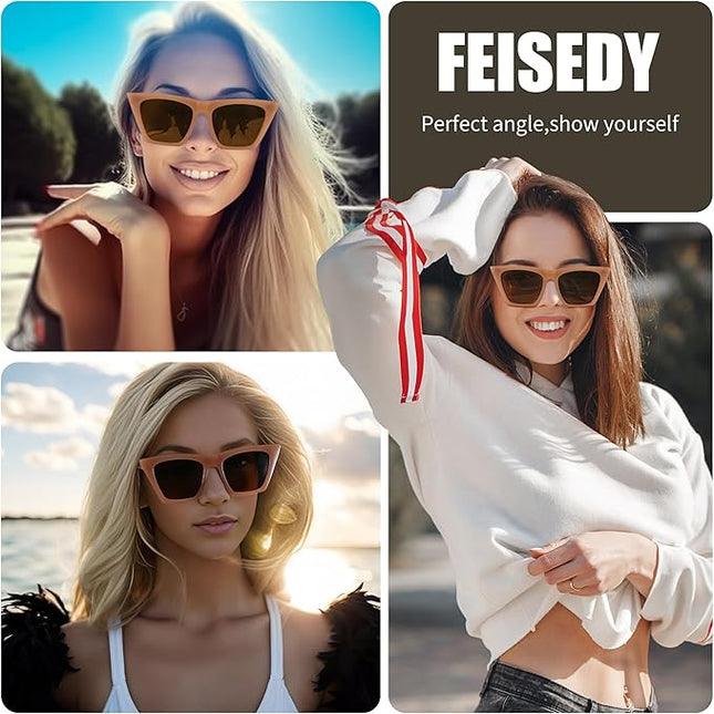 FEISEDY Vintage Square Cat Eye Sunglasses Women Trendy Cateye Sunglasses B2473