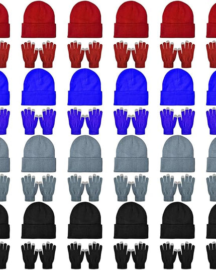 48 Pcs Bulk Winter Knit Beanies Gloves Men Women Warm Beanie Touchscreen Gloves Set Cozy Winter Accessories