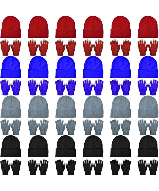 48 Pcs Bulk Winter Knit Beanies Gloves Men Women Warm Beanie Touchscreen Gloves Set Cozy Winter Accessories