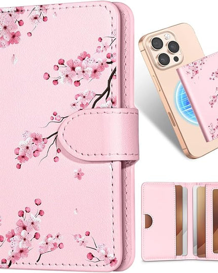Shorogyt for Magnetic Phone Wallet Compatible with Magsafe Card Holder -Cute Luxury Slim Leather Mag Wallets for Women Fit 4 Cards,for iPhone 17/16/15/14/13/12 Series for Apple RFID Magnet, Blossom