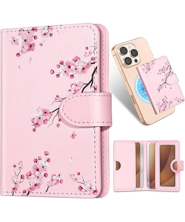 Shorogyt for Magnetic Phone Wallet Compatible with Magsafe Card Holder -Cute Luxury Slim Leather Mag Wallets for Women Fit 4 Cards,for iPhone 17/16/15/14/13/12 Series for Apple RFID Magnet, Blossom