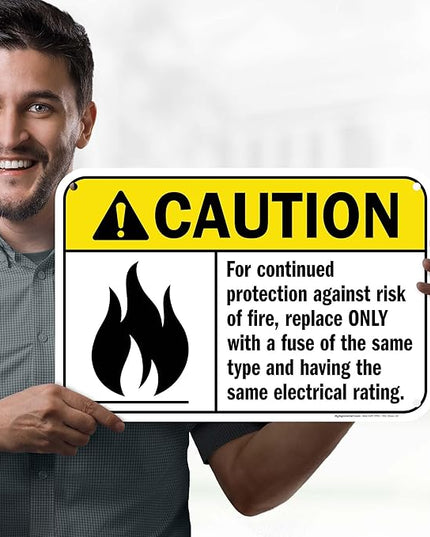 Warning For Continued Protection Against Risk Of Fire Replace Sign, 12x18 Inches, 55 mil thick HDPS (high density polystyrene), Made in USA by My Sign Center