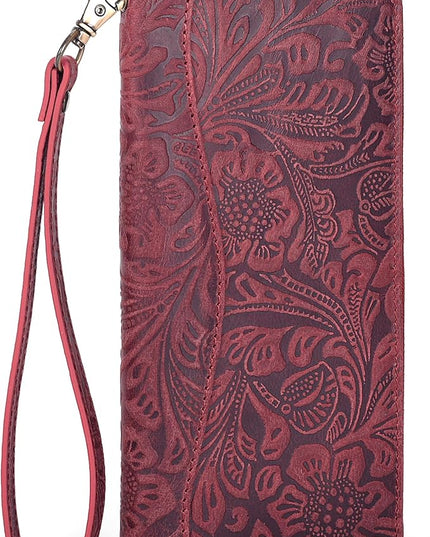 Red Embossed Wallet for Women - Leather RFID Womens Wallet Clutch with 8 Credit Card Holder, Coin Pocket, Gift for Women’s
