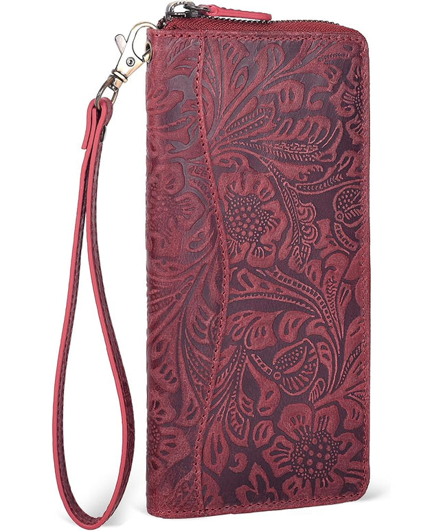 Red Embossed Wallet for Women - Leather RFID Womens Wallet Clutch with 8 Credit Card Holder, Coin Pocket, Gift for Women’s
