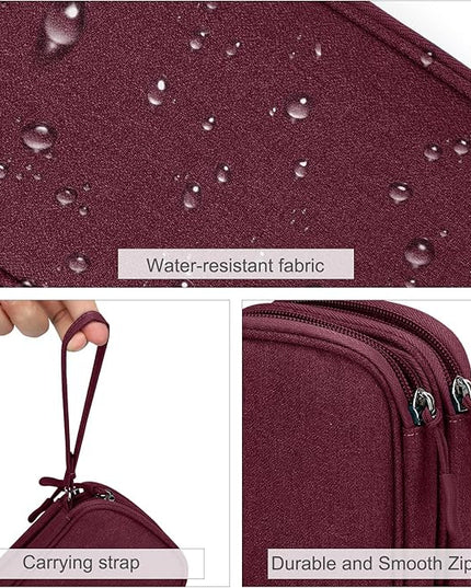 FYY Electronic Organizer, Travel Cable Organizer Bag Pouch Electronic Accessories Carry Case Portable Waterproof Double Layers All-in-One Storage Bag for Cable, Cord, Charger, Phone, Earphone Wine Red