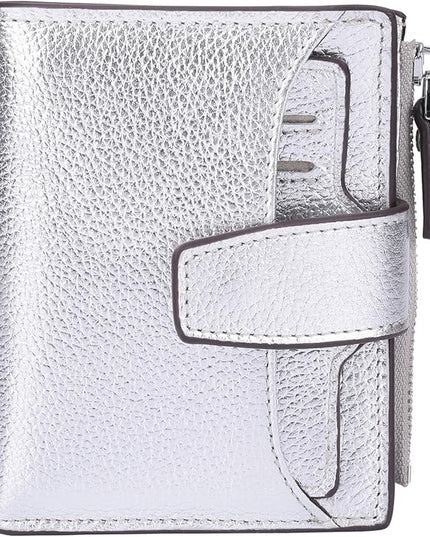AINIMOER Women's RFID Blocking Leather Small Compact Bi-fold Zipper Pocket Wallet Card Case Purse with id Window