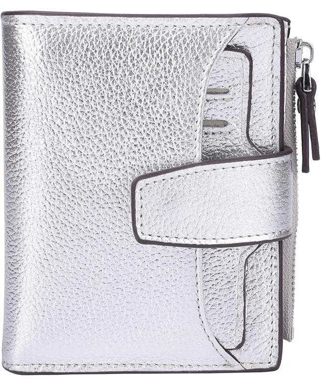 AINIMOER Women's RFID Blocking Leather Small Compact Bi-fold Zipper Pocket Wallet Card Case Purse with id Window
