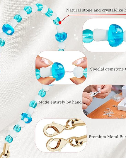 Marble Beaded Phone Wrist Strap,Detachable Phone Bracelet Strap with Tether Tab,Hands-Free Wristlet Strap (Blue Mushroom)