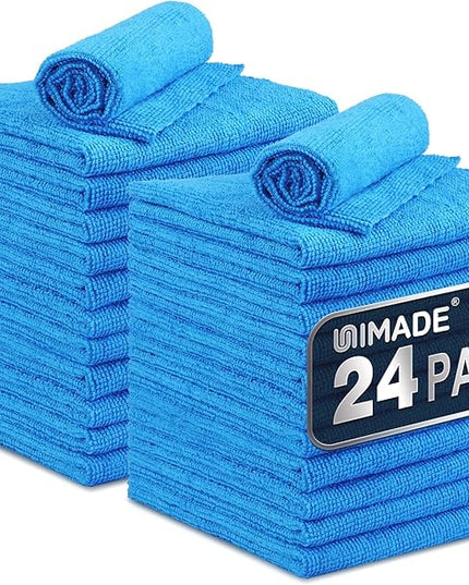 Microfiber Cleaning Cloth, 24 Pack Reusable Microfiber Towels for Cars Lint Free Cleaning Shop Towel Rags for Home Kitchen Automotive Bar Mechanic Restaurant Garage, 11"x 12", Blue
