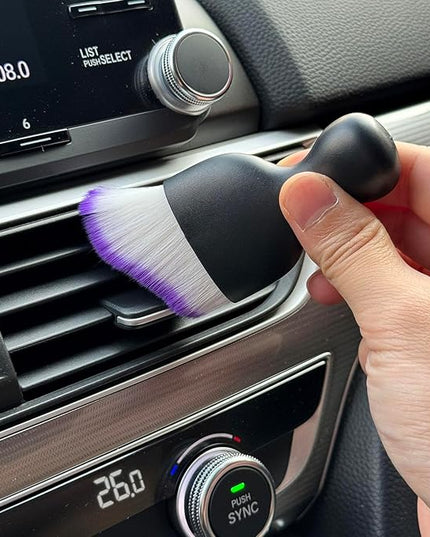 Car Detailing Brush, Soft Bristle Cleaning Brush, Scratch-Free Auto Duster Tool for Dashboard, Air Vents, Leather & Interior Cleaning (Black&Purple with Cap)