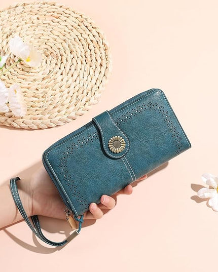 SENDEFN Wallet for Women RFID Blocking Leather Clutch Long Purse Large Capacity Credit Card Holder Wristlet