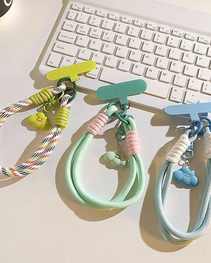 Dopamine Vibes Universal Wrist Strap - Korean-Style Short Phone Lanyard with Cute Green Durain Charm, 7mm Rope, Trendy Anti-Theft Tether for Girls, Includes Pendant & Nylon Phone Tab