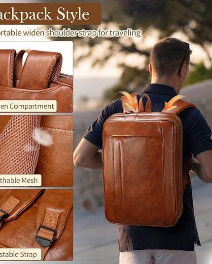 Faux Leather Messenger Bag for Men | 17-17.3 Inch Leather Mens Laptop Bag Leather Briefcasen Convertible Backpack 3 in 1 Computer Handbags Work Bag Shoulder Crossbody Bag Office | Vintage Brown