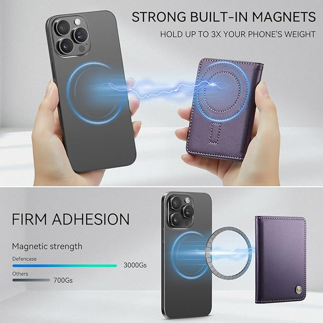 Defencase for Magsafe Wallet Magnetic Card Holder RFID Blocking, PU Leather Minimalist Phone Wallet for MagSafe Phones and Cases for iPhone 17/16/ 15/14/ 13/12/ Pro/Max/Plus/Air, Purple
