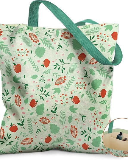 Canvas Tote Bag with Pockets - Aesthetic Reusable Totes for Women Ladies Cute Printed Cloths Canvas Shoulder Bag
