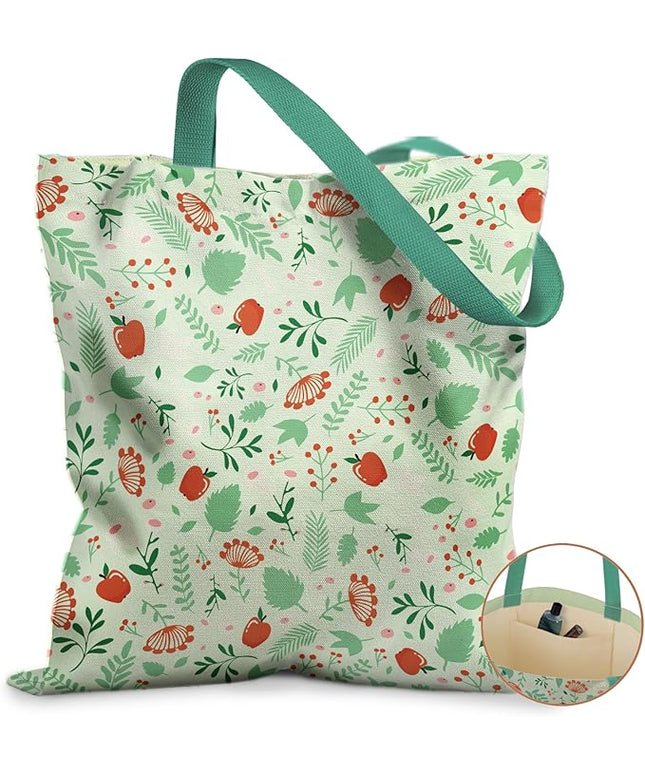 Canvas Tote Bag with Pockets - Aesthetic Reusable Totes for Women Ladies Cute Printed Cloths Canvas Shoulder Bag