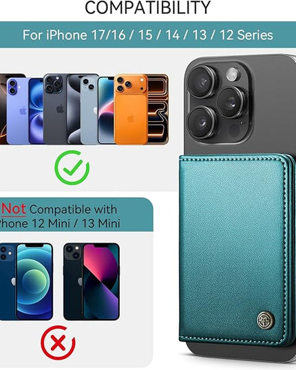 Defencase for Magsafe Wallet Magnetic Card Holder RFID Blocking, PU Leather Minimalist Phone Wallet for MagSafe Phones and Cases for iPhone 17/16/ 15/14/ 13/12/ Pro/Max/Plus/Air, Blue Green