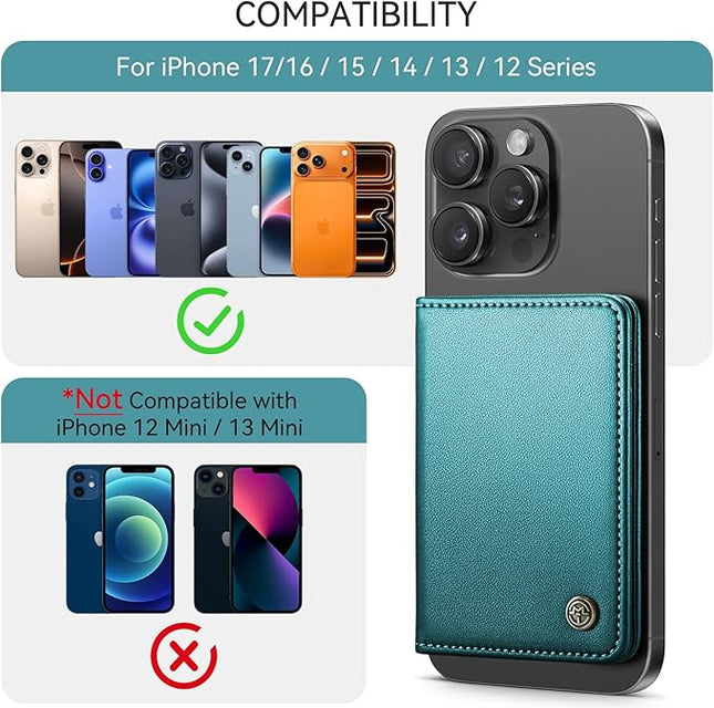 Defencase for Magsafe Wallet Magnetic Card Holder RFID Blocking, PU Leather Minimalist Phone Wallet for MagSafe Phones and Cases for iPhone 17/16/ 15/14/ 13/12/ Pro/Max/Plus/Air, Blue Green