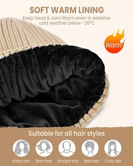 Winter Beanie Hat for Men & Women, Fleece Lined Thermal Knit Hat Ski Beanie Skull Cap Cuffed Cap for Cold Weather