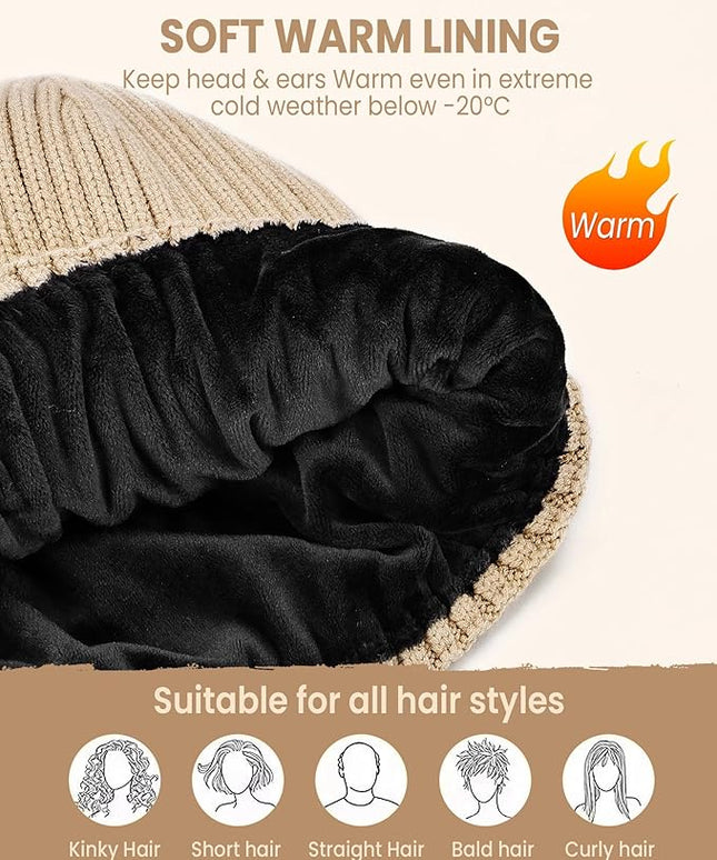 Winter Beanie Hat for Men & Women, Fleece Lined Thermal Knit Hat Ski Beanie Skull Cap Cuffed Cap for Cold Weather