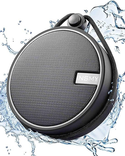 INSMY C12 IPX7 Waterproof Shower Bluetooth Speaker, Portable Small Speaker, Speakers Bluetooth Wireless Loud Clear Sound Support TF Card Suction Cup for Kayak Canoe Beach Gift (Black)