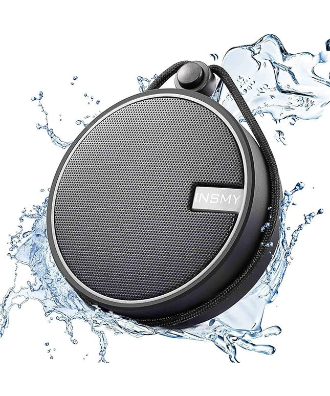 INSMY C12 IPX7 Waterproof Shower Bluetooth Speaker, Portable Small Speaker, Speakers Bluetooth Wireless Loud Clear Sound Support TF Card Suction Cup for Kayak Canoe Beach Gift (Black)