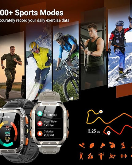 Military Smart Watches for Men (Answer/Make Calls),1.91"Fitness Smart Watch for Android and iPhone, GPS Fitness Trackers Watch with Flashlight/Heart Rate/Sleep/100+ Sport Modes/AI, Mens New Year Gift