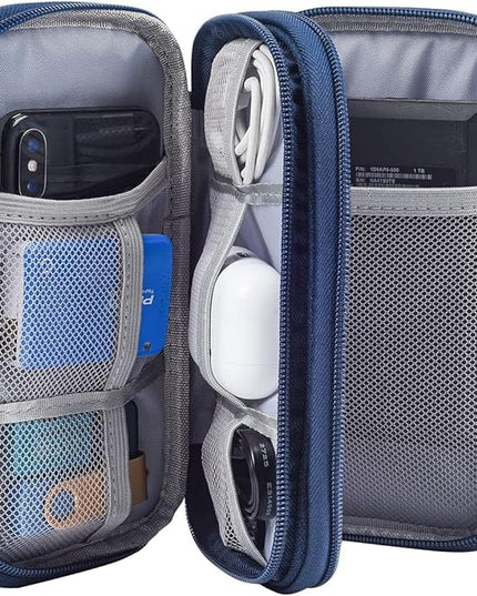 Electronic Organizer Travel Cable Accessories Bag, Electronic Organizer Case, Electronic Accessories Organizer Bag for Power Bank, Charging Cords, USB Cable, Earphones (Navy Blue)