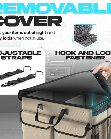 FORTEM Trunk Organizer with Cooler For SUV Car Trunk, Foldable Storage, Car Accessories for Women Men, Collapsible Bag, Perfect Christmas Gifts, 600D Oxford, Non Slip Bottom, Straps, Soft Cover (105L)